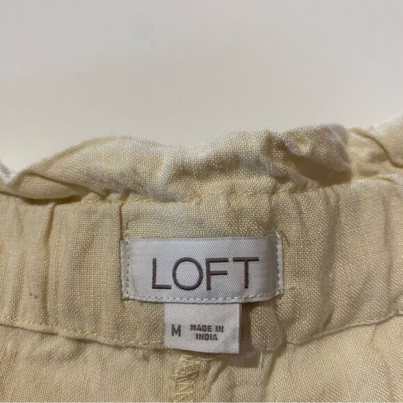 LOFT Drawstring Paperbag Waist Linen Shorts Embroidered Palm Trees & Giraffes - Picture 3 of 14